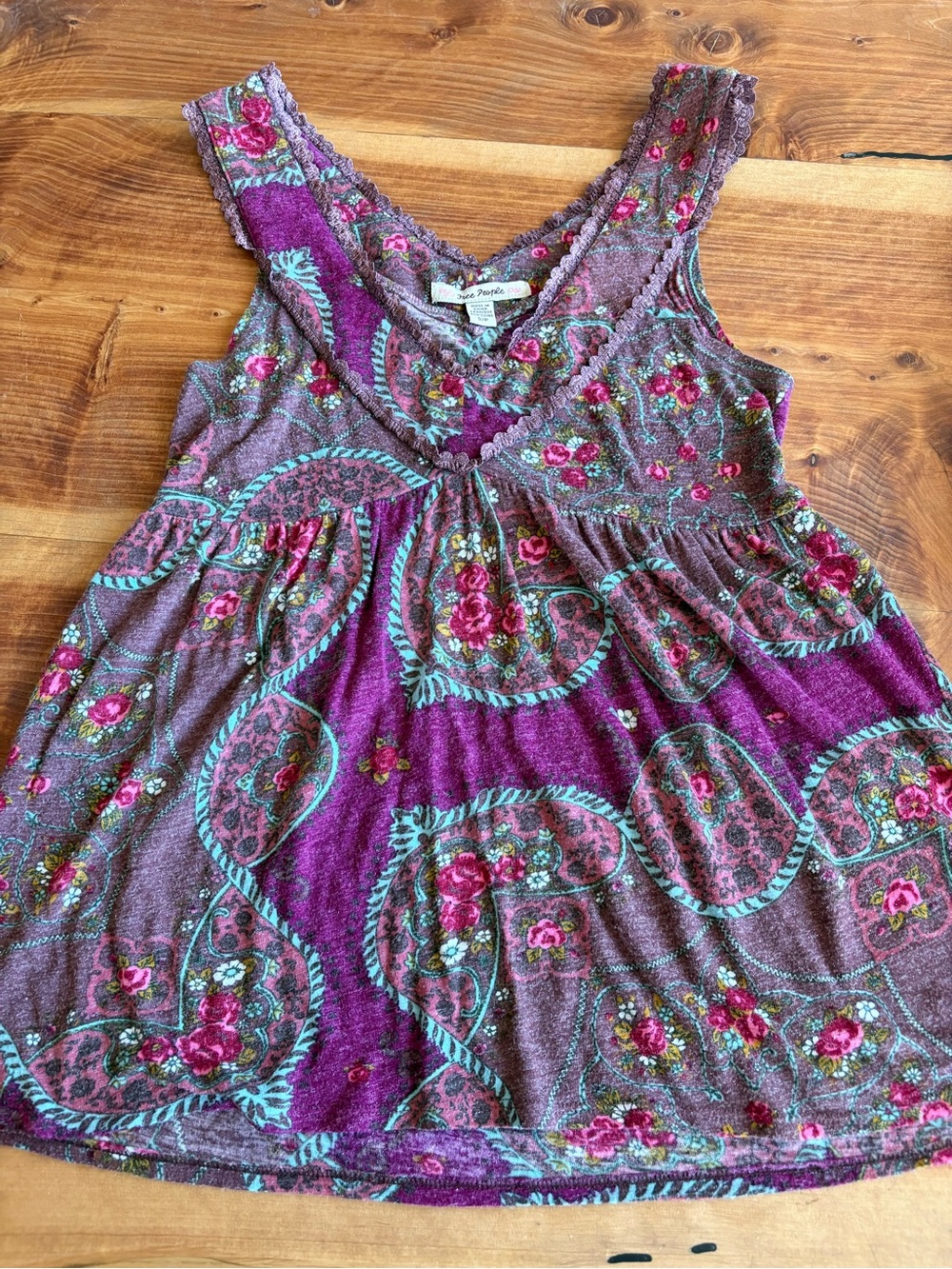 Free People Purple Paisley Floral Camisole with Teal Accents